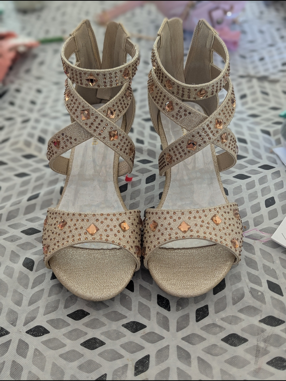 Beige Crystal Strappy Evening Heels